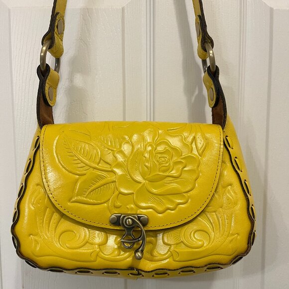 Patricia Nash Handbags - Patricia Nash Yellow *Micaela* Shoulder Bag | Rose-Tooled Leather | EUC